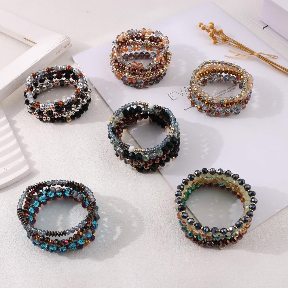 Elastic Multi-Color Beaded Bracelets Set - 6 Vers… - image 6